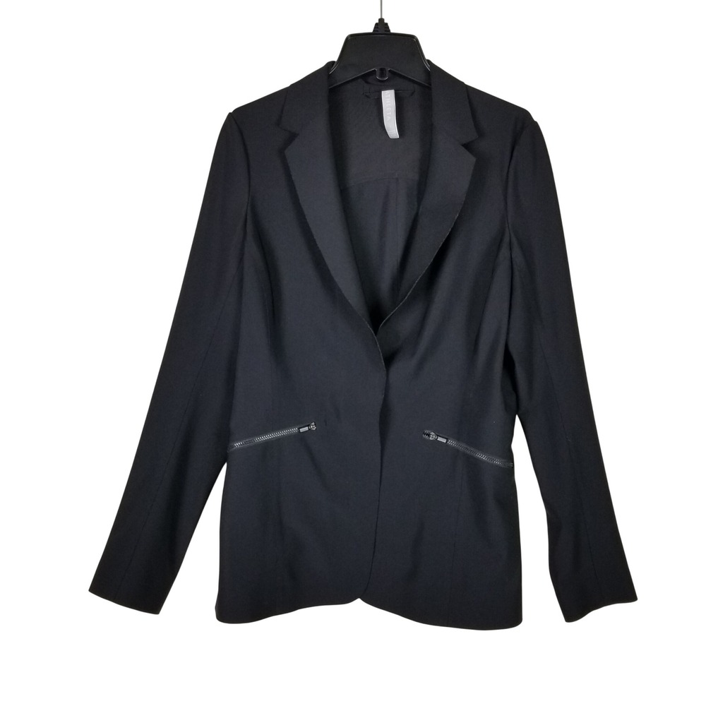 Athleta Blazer Women 4 Black Open Front Zipper Pocket Stretch Commuter Jacket
